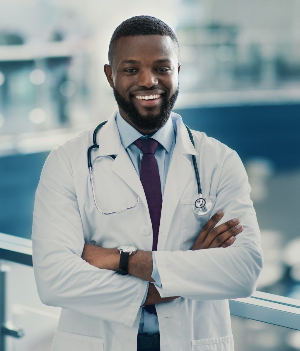 Portrait of handsome smiling african american doctor